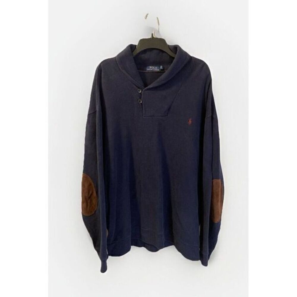 Polo Ralph Lauren Sweater 2XLT Navy Blue Suede Elbow Heavyweight Big‎ & Tall